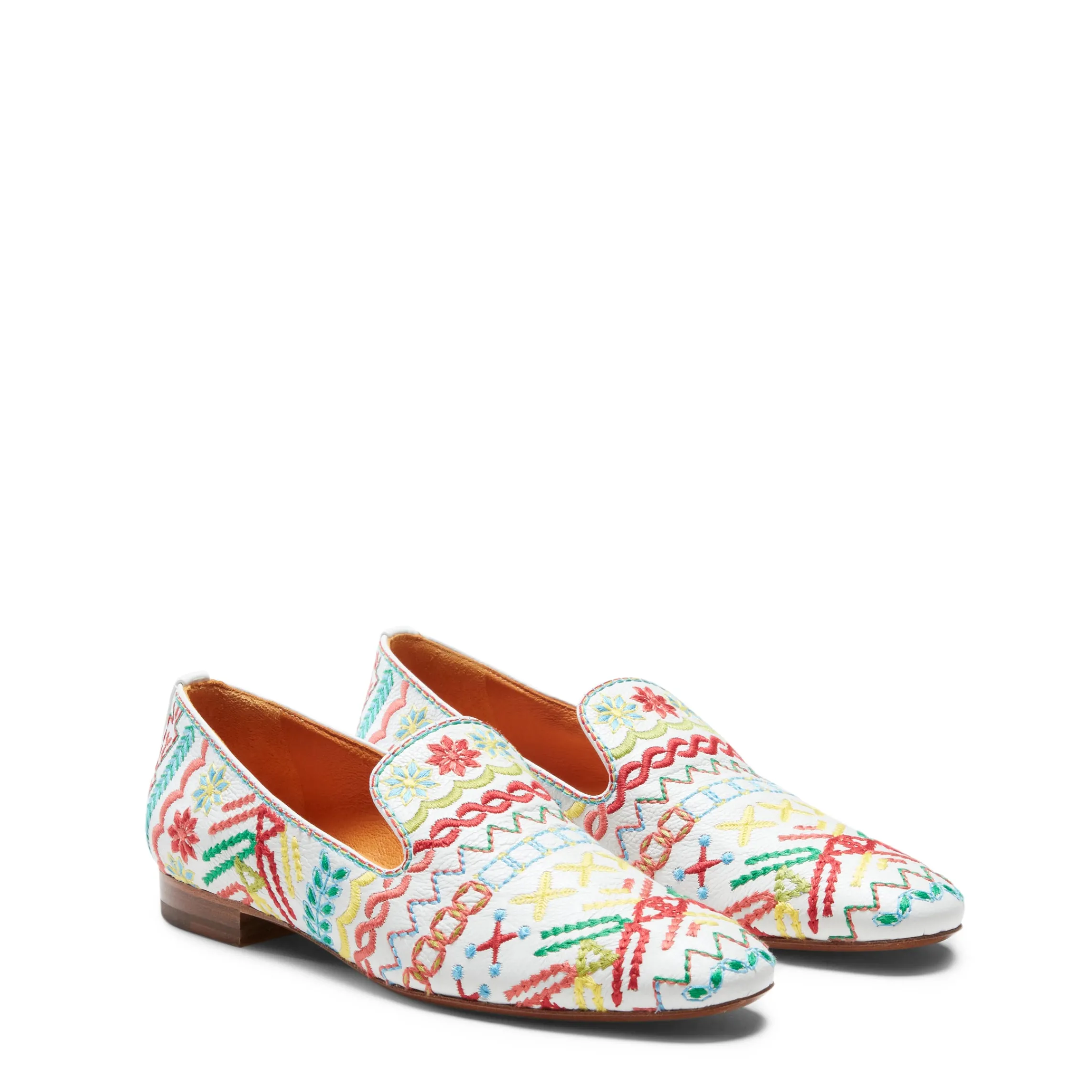 Store Fratelli Rossetti Embroidered Multicoloured Leather Slippers | Orange/White